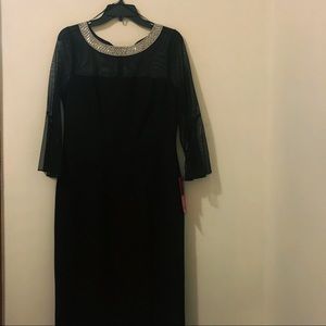 alex evenings illusion mesh bell sleeve crepe sheath dress